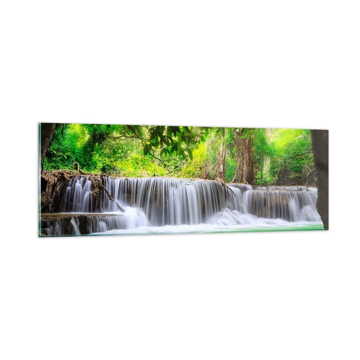 Tablou pe sticlă - Cascada verde - 90x30 cm
