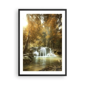 Poster în ramă neagră - Cascadă de toamnă în lumina soarelui - 50x70cm - Cascadă în parc - Decorațiune modernă pentru perete pentru living și dormitor ARTTOR