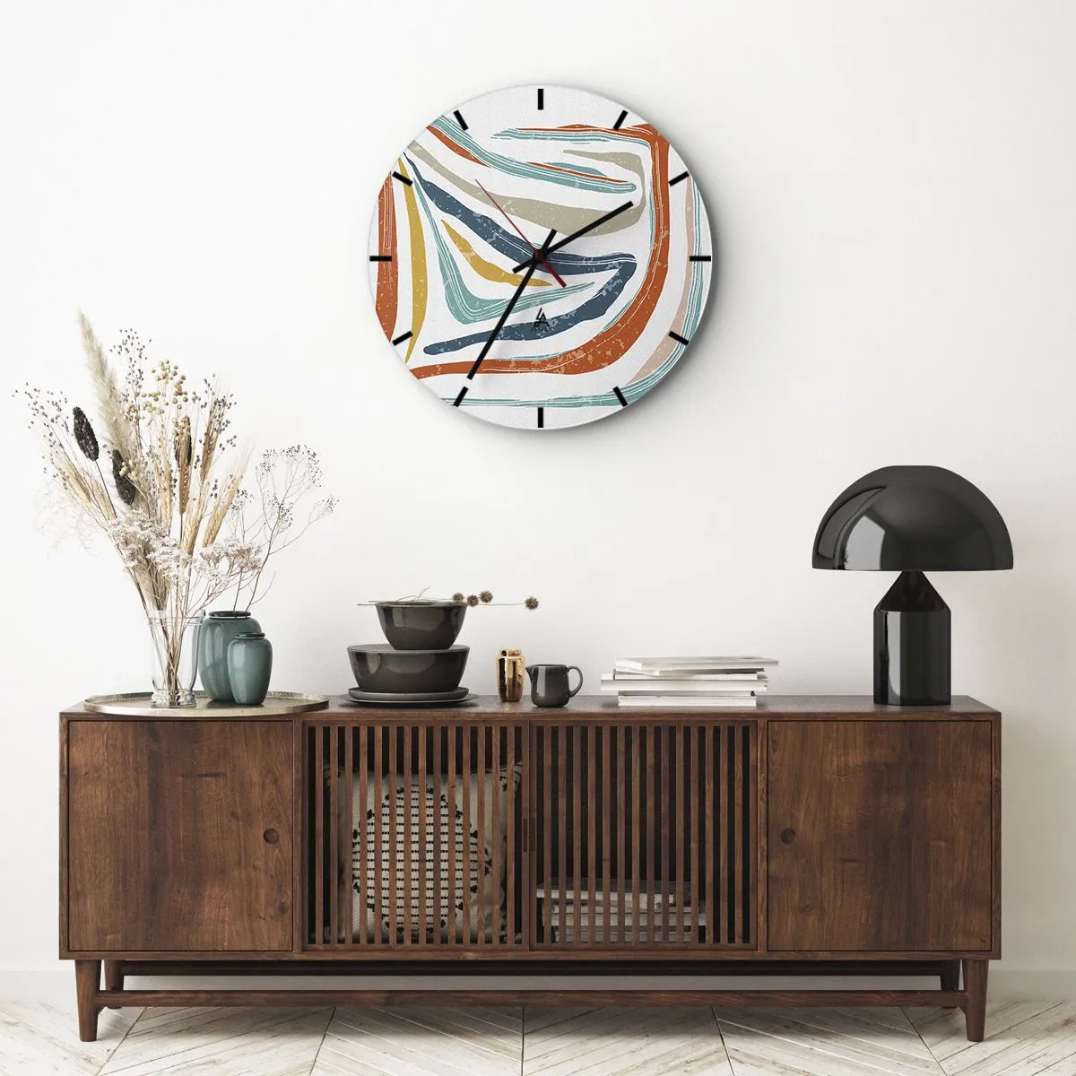 Ceas de perete - Ceas pe sticlă - Abstracție prietenoasă și zâmbitoare - 40x40 cm