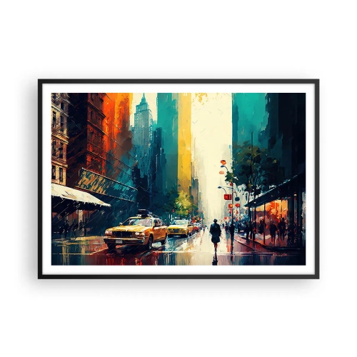 Poster în ramă neagră - New York - aici și ploaia este colorată - 100x70 cm