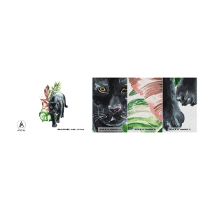 Mostră tapet Premium Sand - Sălbăticia inimii - Pantera neagră, Animale, Natură - 100x30 cm