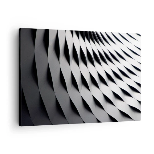 Tablou pe pânză Canvas - Model geometric abstract în nuanțe de alb și negru - 70x50cm - Pe suprafața valurilor - Decorațiune modernă pentru perete pentru living și dormitor ARTTOR