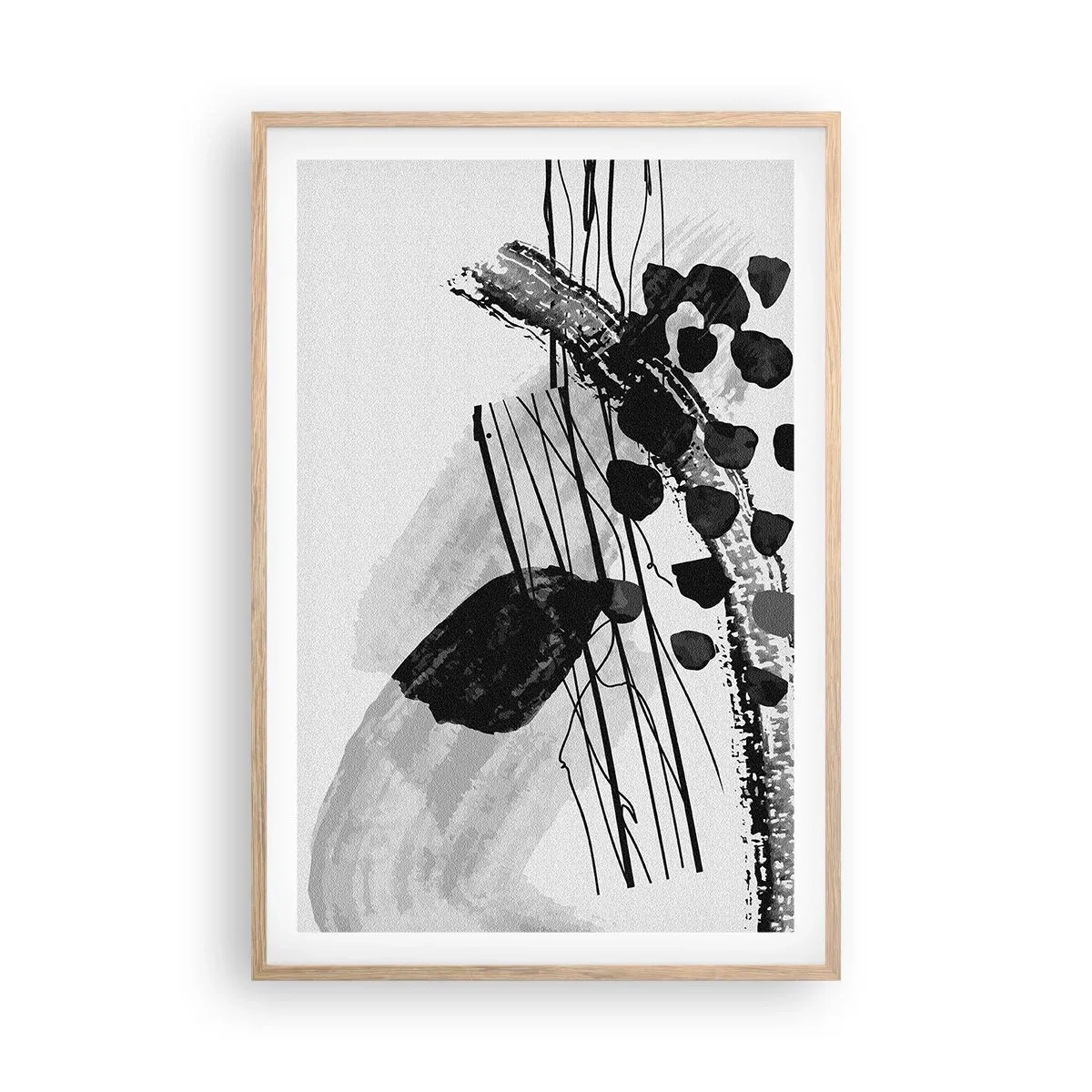 Poster în ramă de stejar deschis - Abstracție organică în negru și alb - 61x91 cm