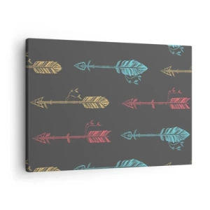 Tablou pe pânză Canvas - Model de săgeată stilizat în culori pastelate pe un fundal închis - 70x50cm - În ordine - Decorațiune modernă pentru perete pentru living și dormitor ARTTOR