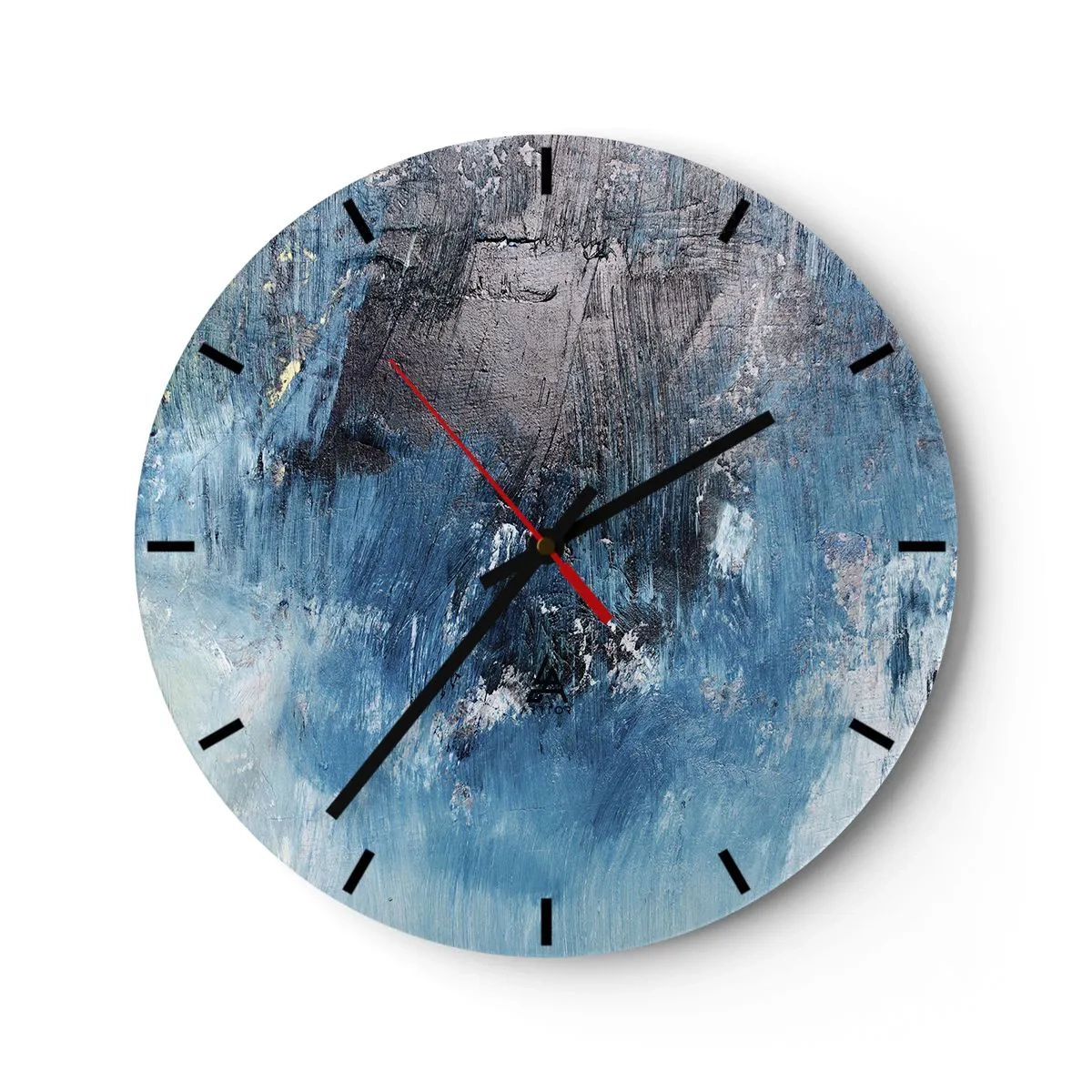 Ceas de perete - Ceas pe sticlă - Textură abstractă în nuanțe de albastru - 30x30cm - Rapsodie albastră - Decorațiune modernă pentru perete pentru living, bucătărie și dormitor ARTTOR