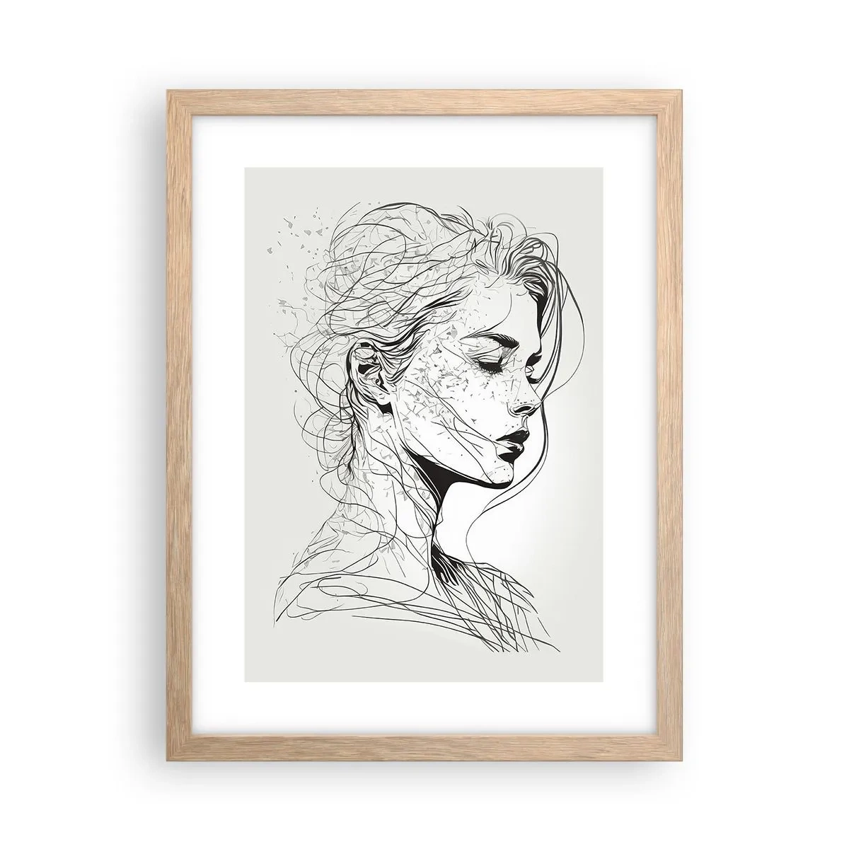 Poster în ramă de stejar deschis - Desenată cu linii - 30x40 cm