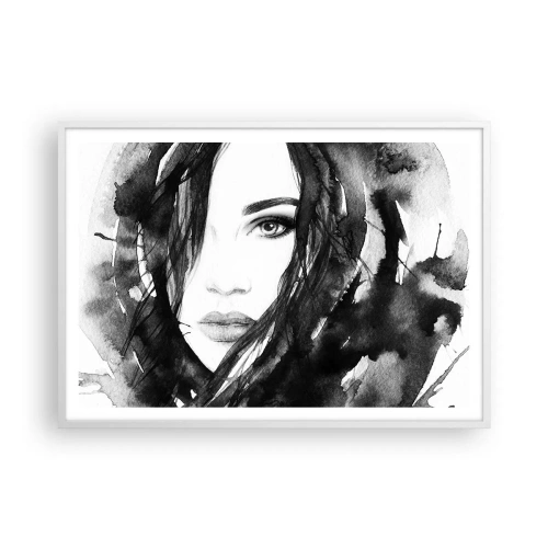 Poster în ramă albă - Studiu unei dame în alb și negru - 100x70 cm