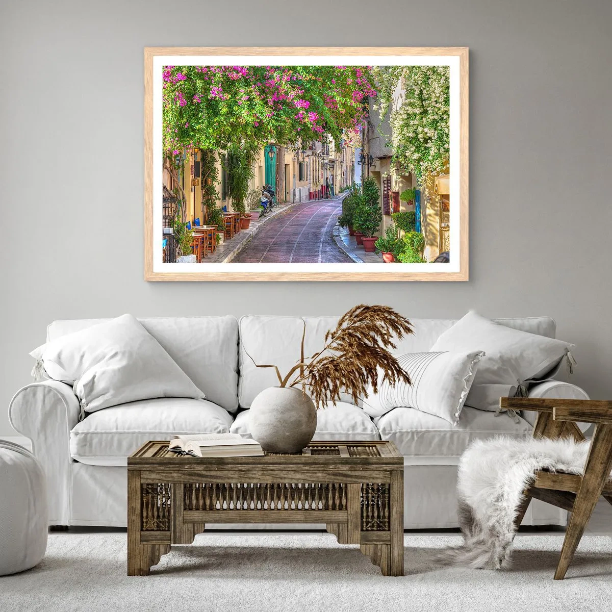 Poster în ramă de stejar deschis - Alee înfloritoare - 50x40 cm