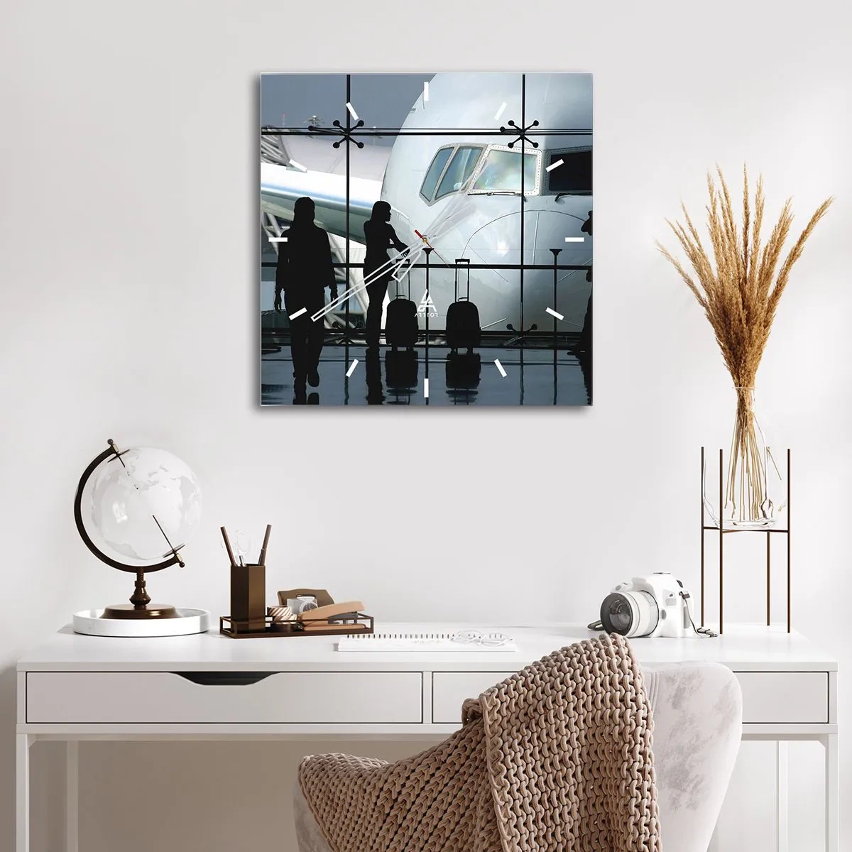 Ceas de perete - Ceas pe sticlă - Vis a vis la aeroport - 30x30 cm