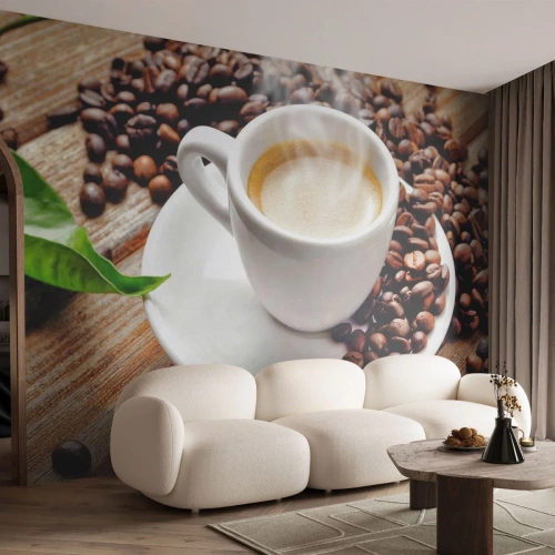 Tapet Premium Canvas - Cafea pe bancă - Gastronomie, Cafea, ceașcă - 450x315 cm