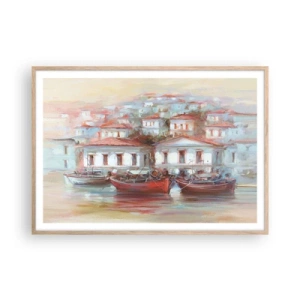 Poster în ramă de stejar deschis - Orășel fericit - 100x70 cm