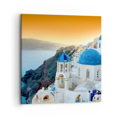 Tablou pe pânză - Santorini - îmbrățișat de stânci - 70x70 cm
