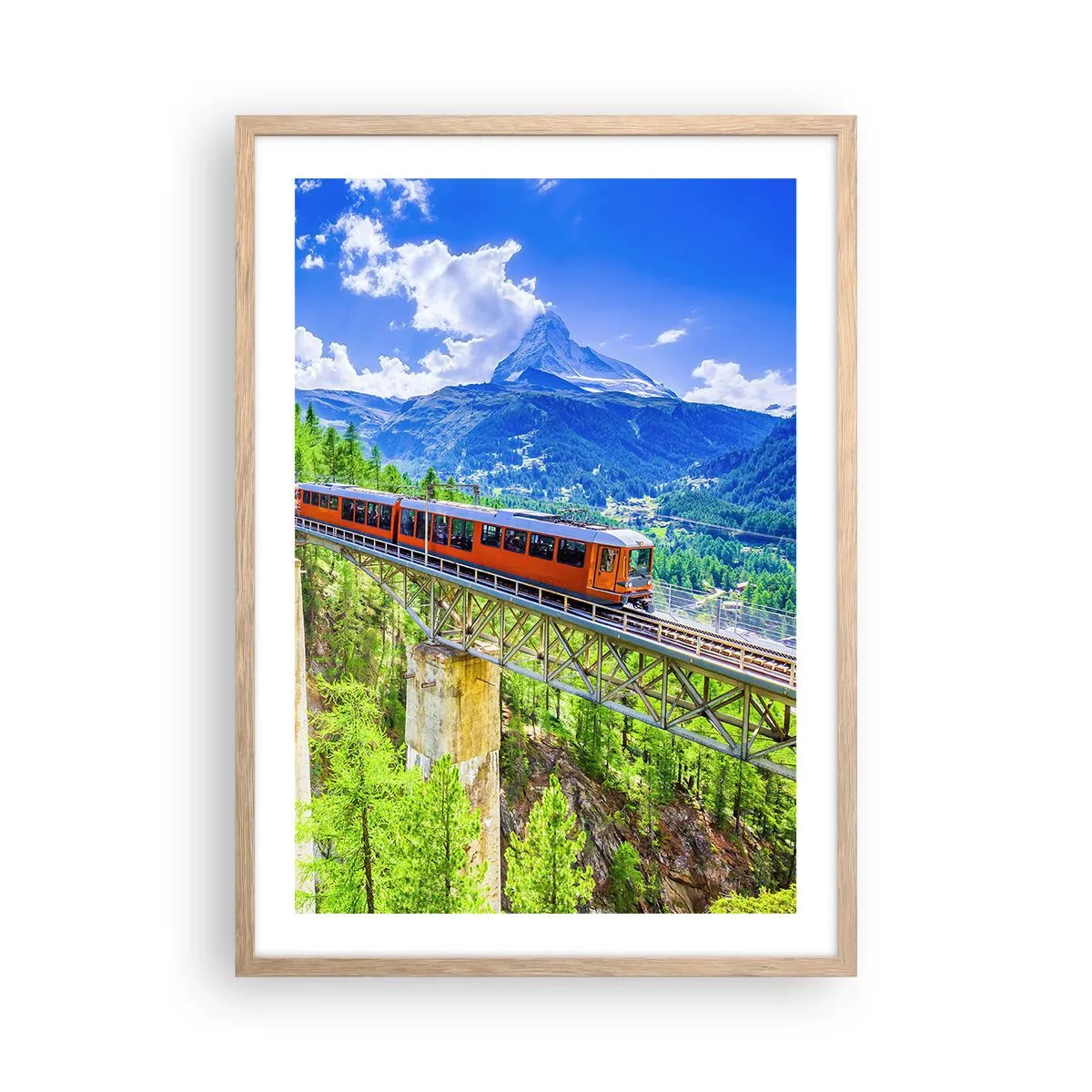 Poster în ramă de stejar deschis - Calea ferată din Alpi - 50x70 cm