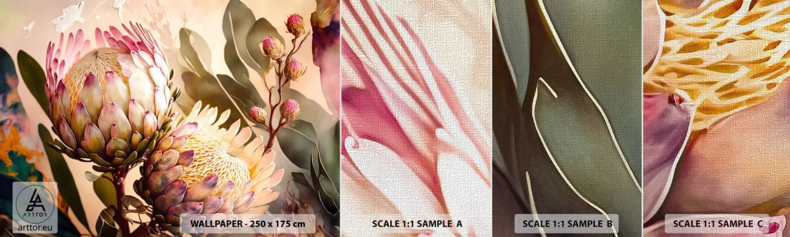 Mostră tapet Premium Canvas - Îmbrățișare cu tandrețe - Flori, Plante, Botanică - 100x30 cm