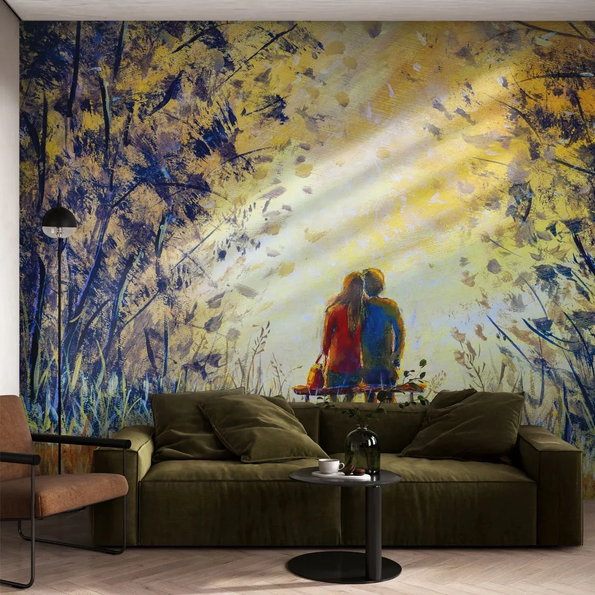 Tapet Premium Canvas - Un moment magic - Un cuplu de îndrăgostiți, Parc, Natură - 350x256 cm