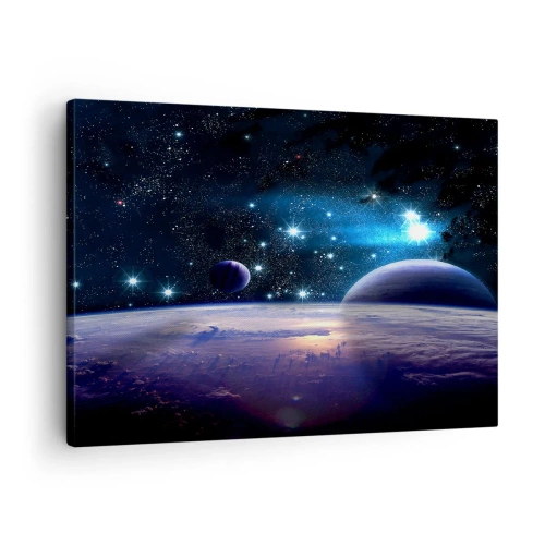 Tablou pe pânză Canvas - O vedere a spațiului cosmic cu planete și stele - 70x50cm - Tot singuri? - Decorațiune modernă pentru perete pentru living și dormitor ARTTOR