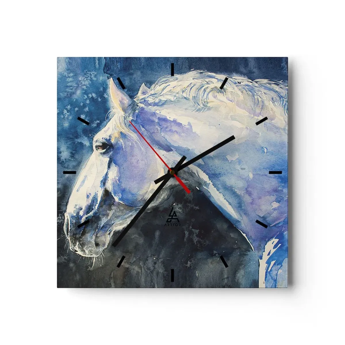 Ceas de perete - Ceas pe sticlă - Portret într-o strălucire albastră - 30x30 cm