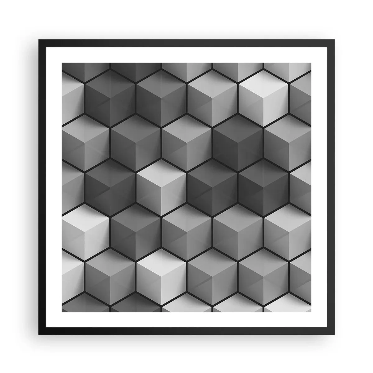 Poster în ramă neagră - Puzzle cubist - 60x60 cm