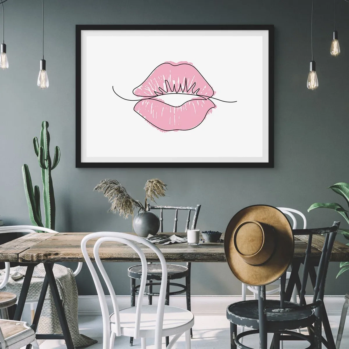 Poster în ramă neagră - Vrei un sărut? - 50x40 cm