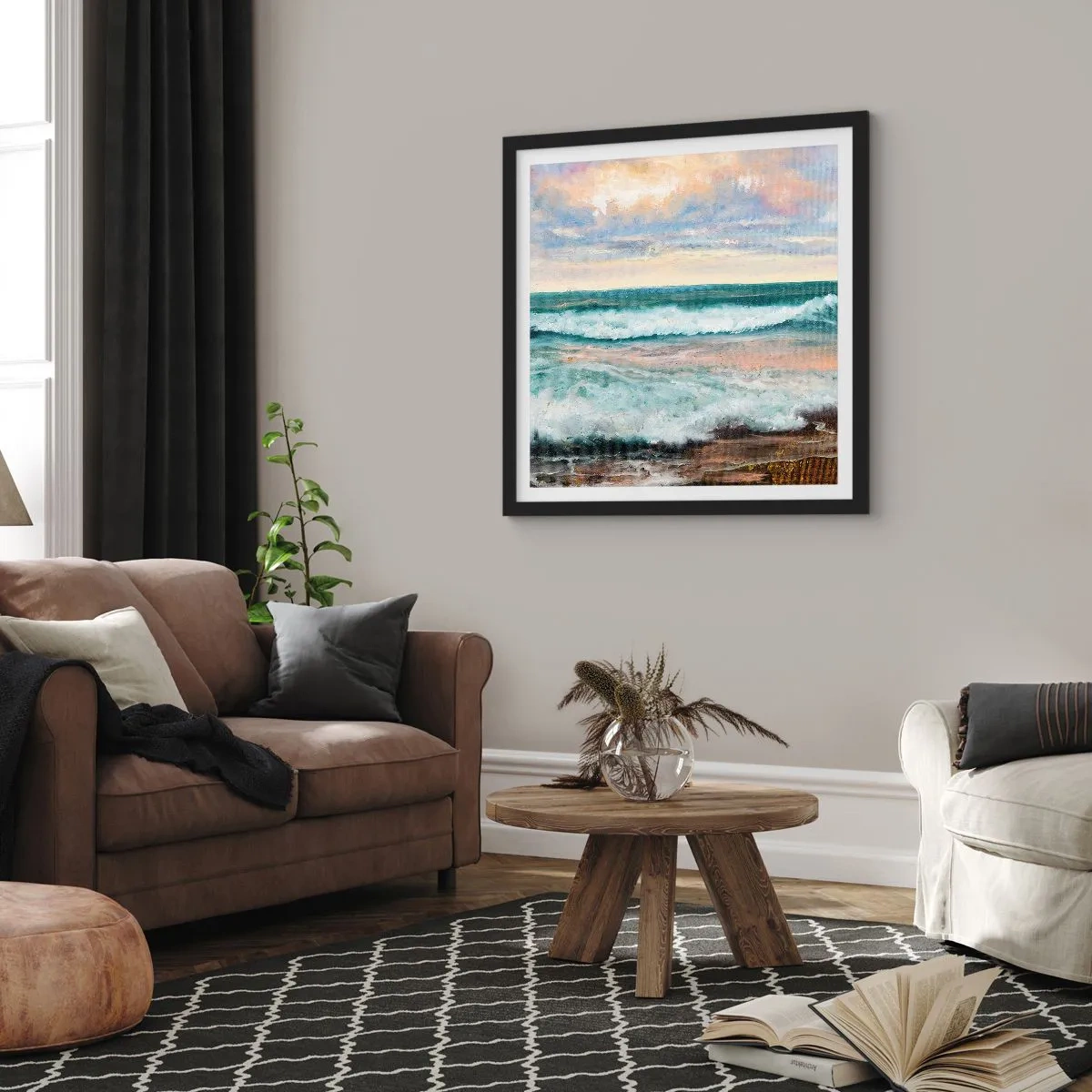 Poster în ramă neagră - Aici îți vei alina sufletul - 50x50 cm