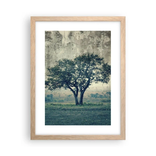 Poster în ramă de stejar deschis - Un măr pe o pajiște albastră? - 30x40 cm