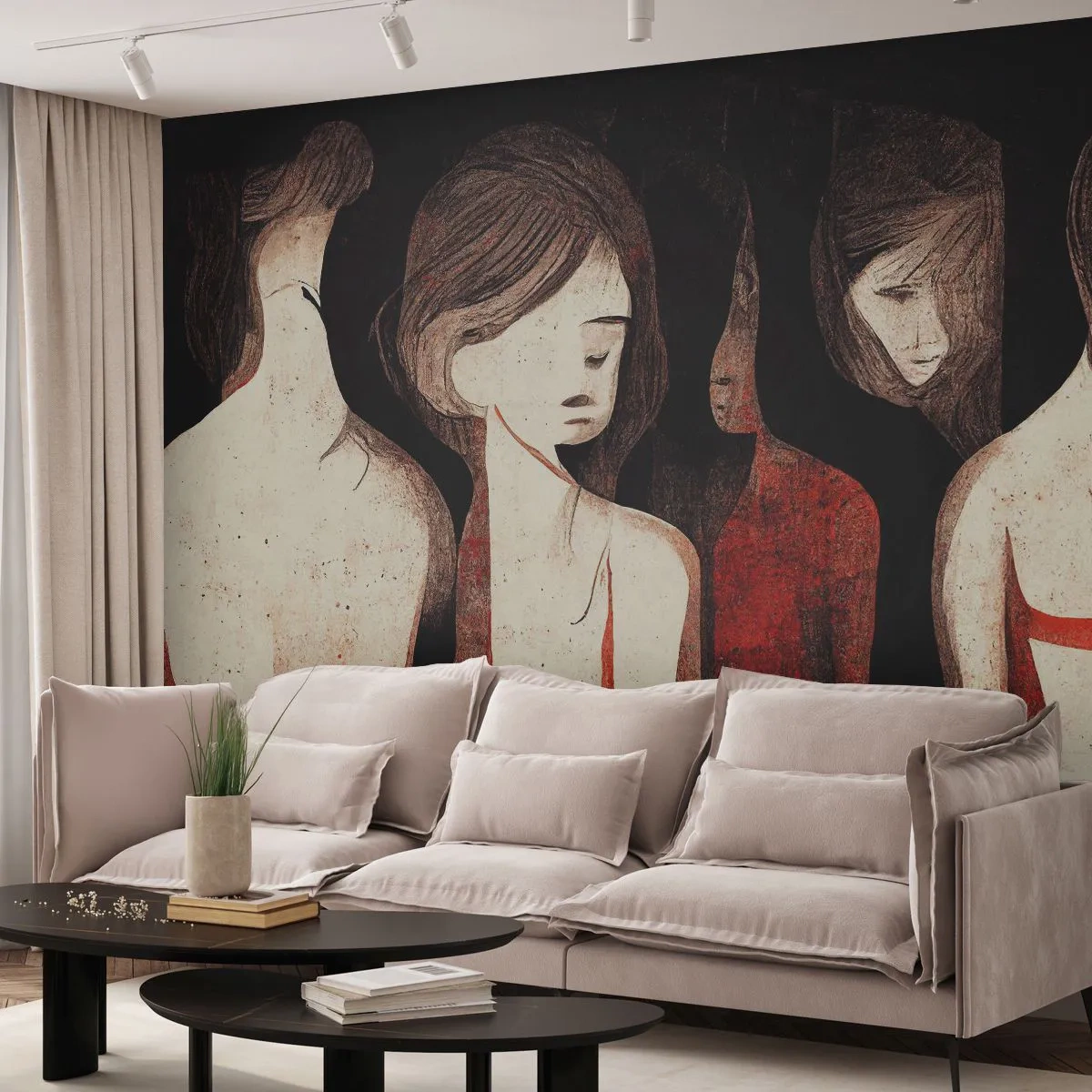 Tapet Standard Eco - Madonele întunericului - femei, Bucată, Tristeţe - 350x256 cm