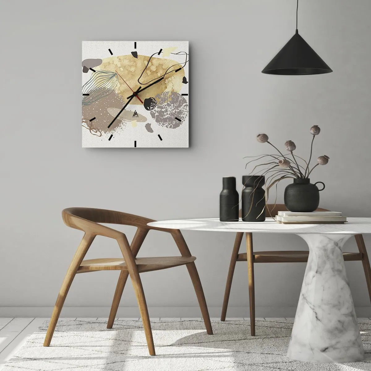 Ceas de perete - Ceas pe sticlă - Fluiditatea aplicată - 30x30 cm