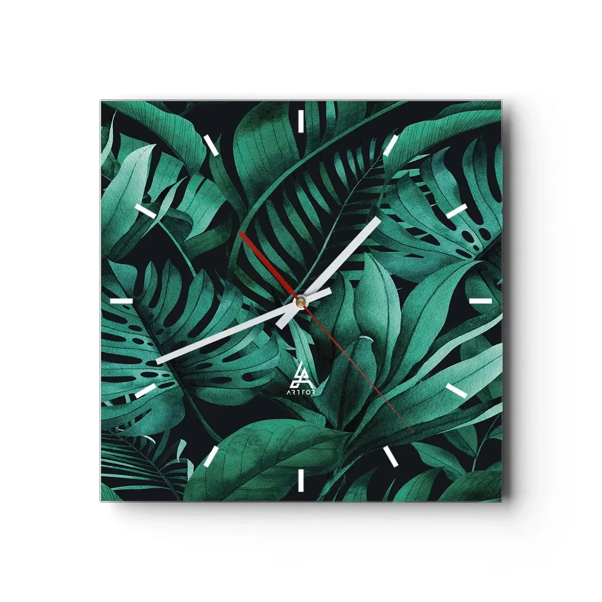 Ceas de perete - Ceas pe sticlă - Profunzimea verdelui tropical - 40x40 cm