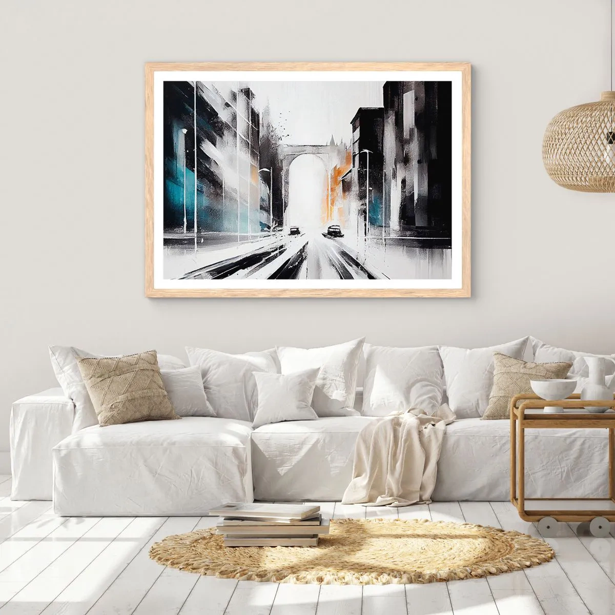 Poster în ramă de stejar deschis - Studiu de oraș: arhitectură și mișcare - 40x30 cm