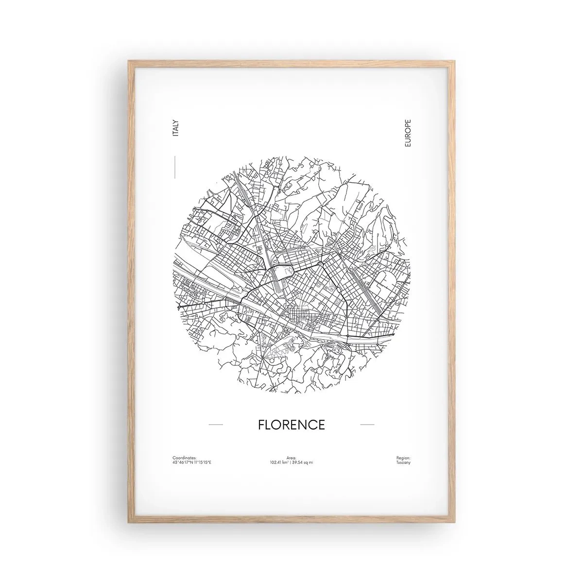 Poster în ramă de stejar deschis - Anatomia Florenței - 70x100 cm