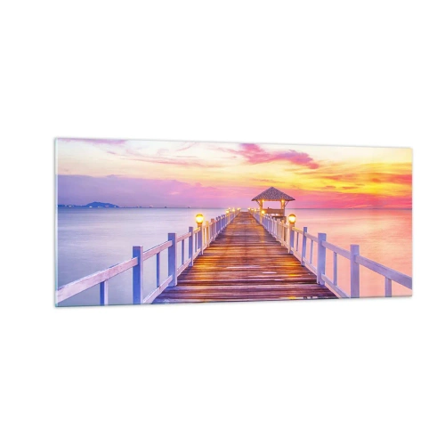 Tablou pe sticlă - Tăcerea serii în liliac-auriu - 100x40 cm