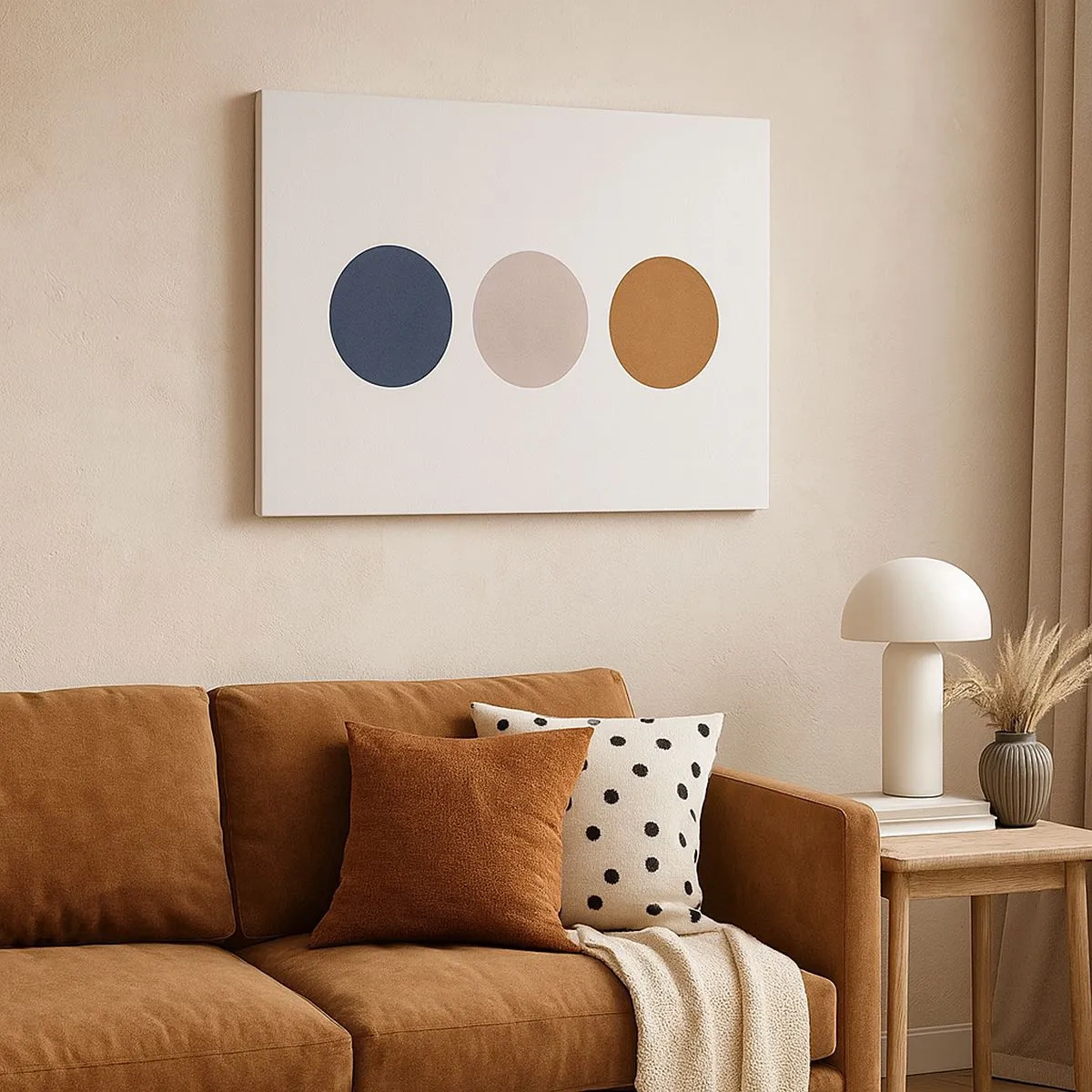 Tablou pe pânză Canvas - O compoziție minimalistă cu trei cercuri colorate - 70x50cm - Simbol de excelență - Decorațiune modernă pentru perete pentru living și dormitor ARTTOR