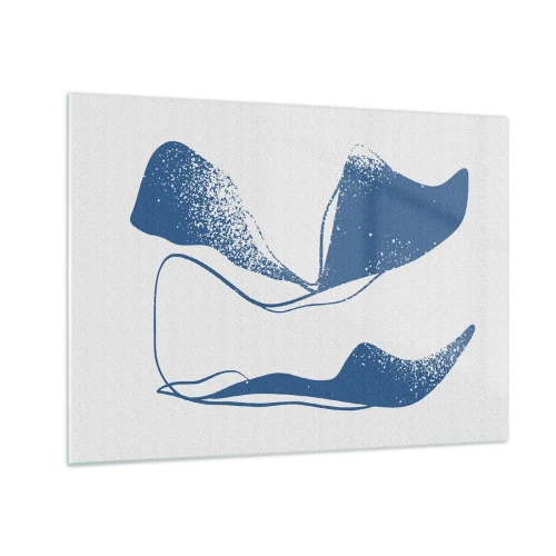 Tablou pe sticlă - Forme abstracte bleumarin care seamănă cu aripi - 70x50cm - Abstracție înaripată - Decorațiune modernă pentru perete pentru living și dormitor ARTTOR