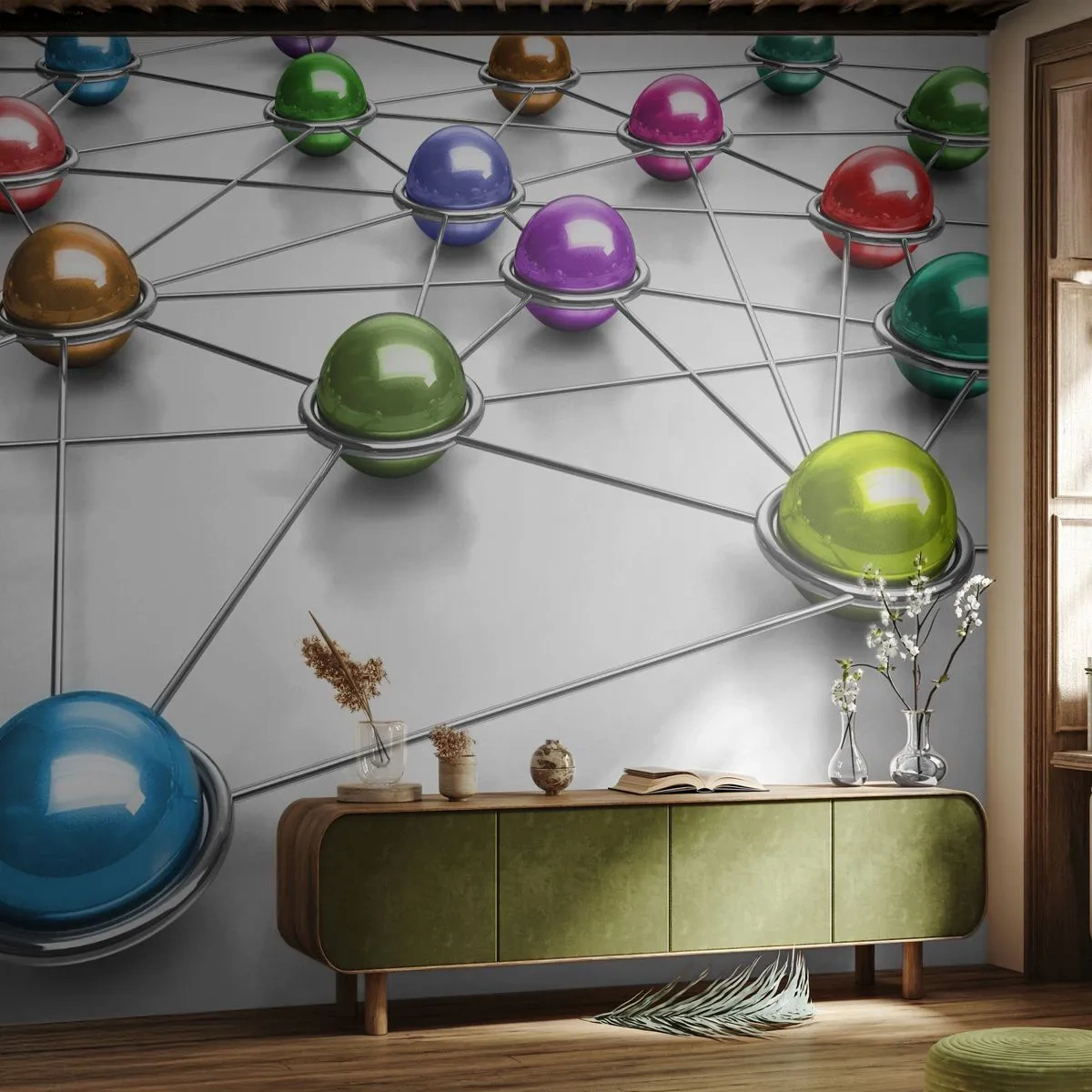 Tapet Premium Canvas - Pânza cosmică de păianjen - Abstracția, Bile metalice, 3D - 200x140 cm