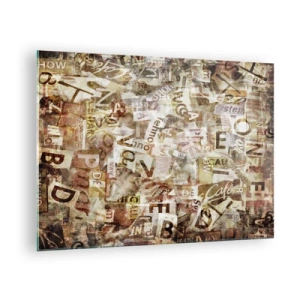 Tablou pe sticlă - Colaj vintage de scrisori și decupaje din ziare - 70x50cm - Îi unesc pe cei care stau la taclale - Decorațiune modernă pentru perete pentru living și dormitor ARTTOR