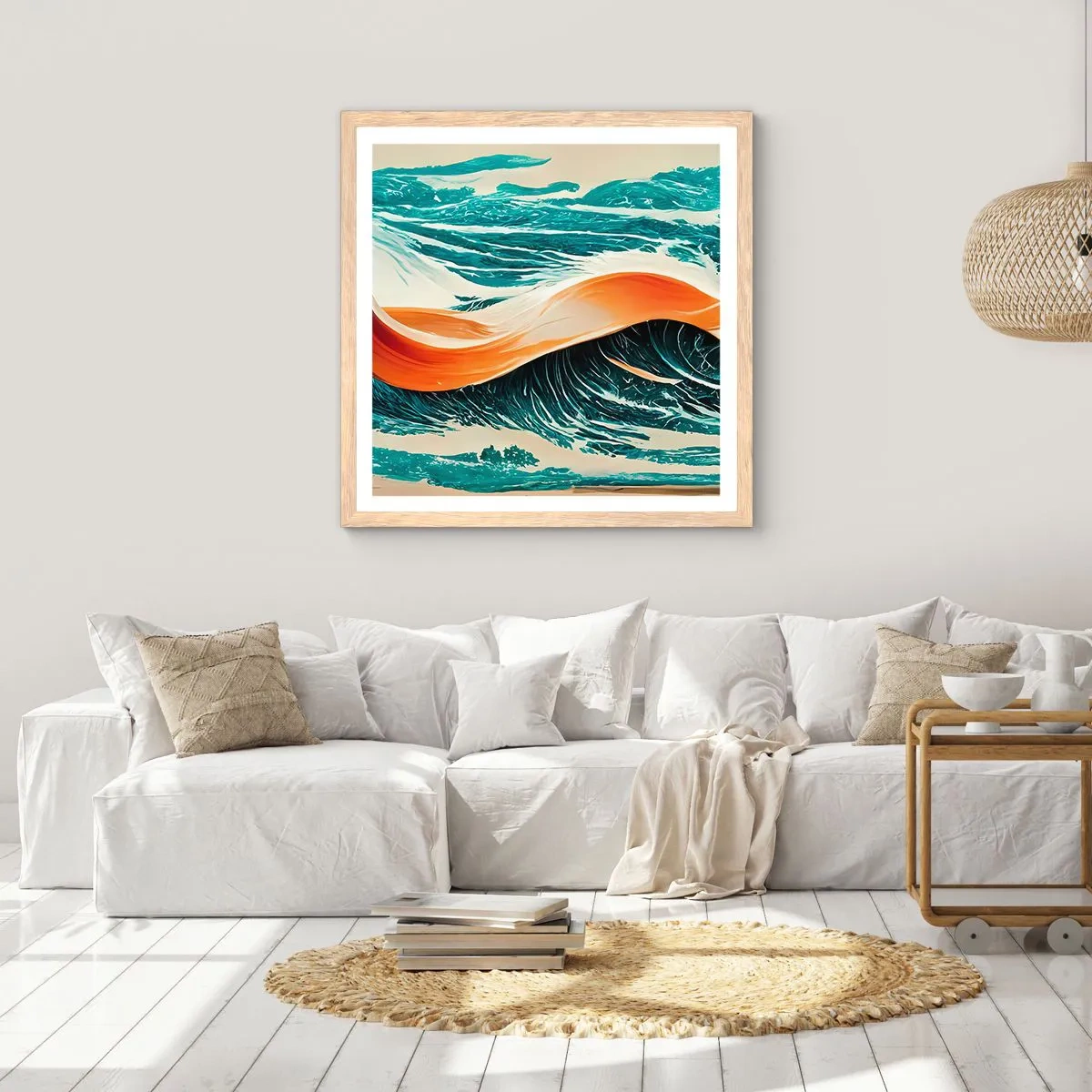 Poster în ramă de stejar deschis - Visul unui surfer - 60x60 cm