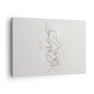 Tablou pe pânză Canvas - Schiță abstractă a două fețe pe un fundal deschis - 70x50cm - Încurcați într-o îmbrățișare - Decorațiune modernă pentru perete pentru living și dormitor ARTTOR