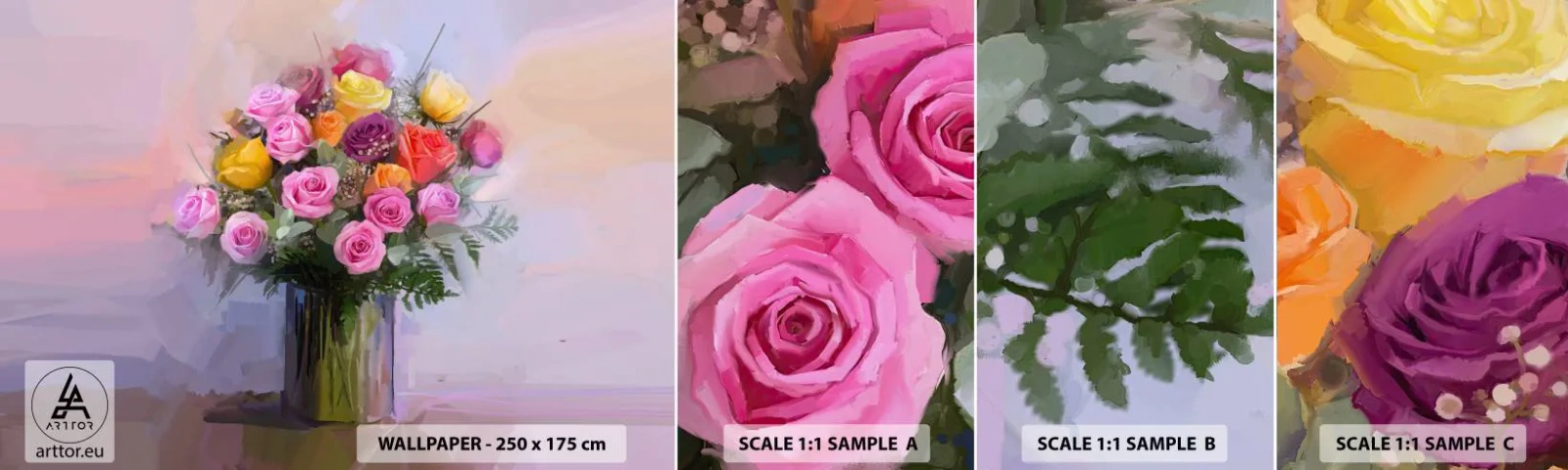 Mostră de Tapet Standard Eco - Frumusețe reținută - Vaza cu flori, Buchet de flori, Bucată - 100x30 cm
