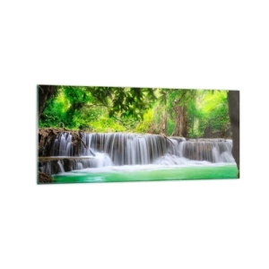 Tablou pe sticlă - Cascada verde - 120x50 cm