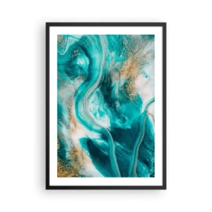 Poster în ramă neagră - O compoziție abstractă în nuanțe de turcoaz și auriu. - 50x70cm - Râul de aur - Decorațiune modernă pentru perete pentru living și dormitor ARTTOR