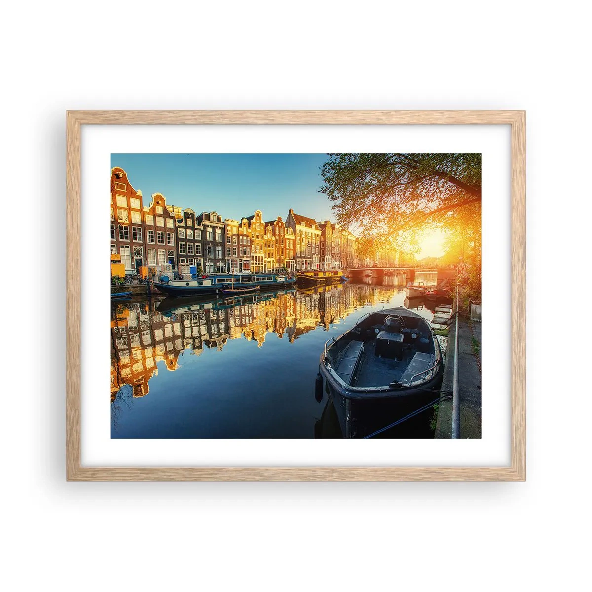 Poster în ramă de stejar deschis - Dimineața în Amsterdam - 50x40 cm