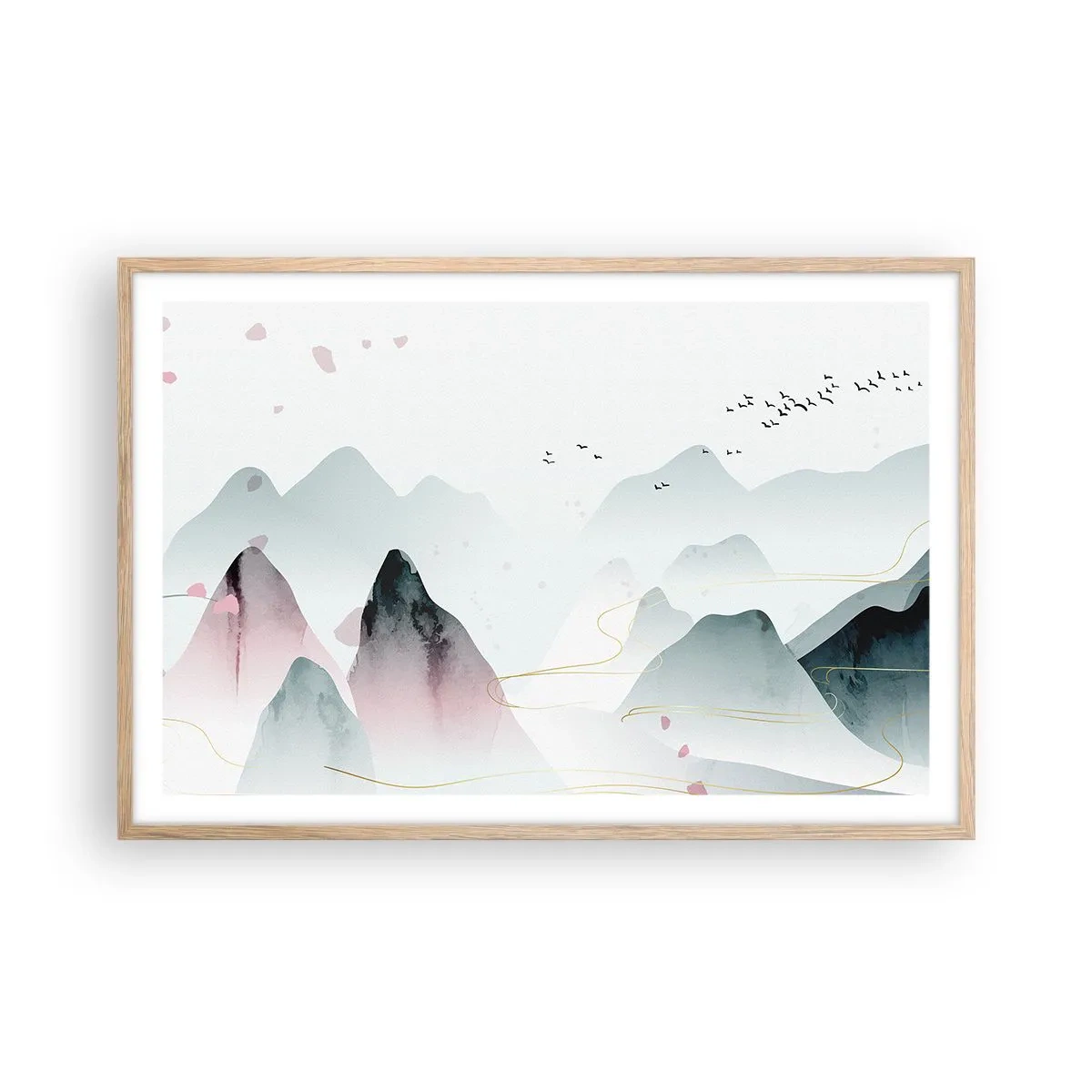 Poster în ramă de stejar deschis - Peste vârfuri - 91x61 cm