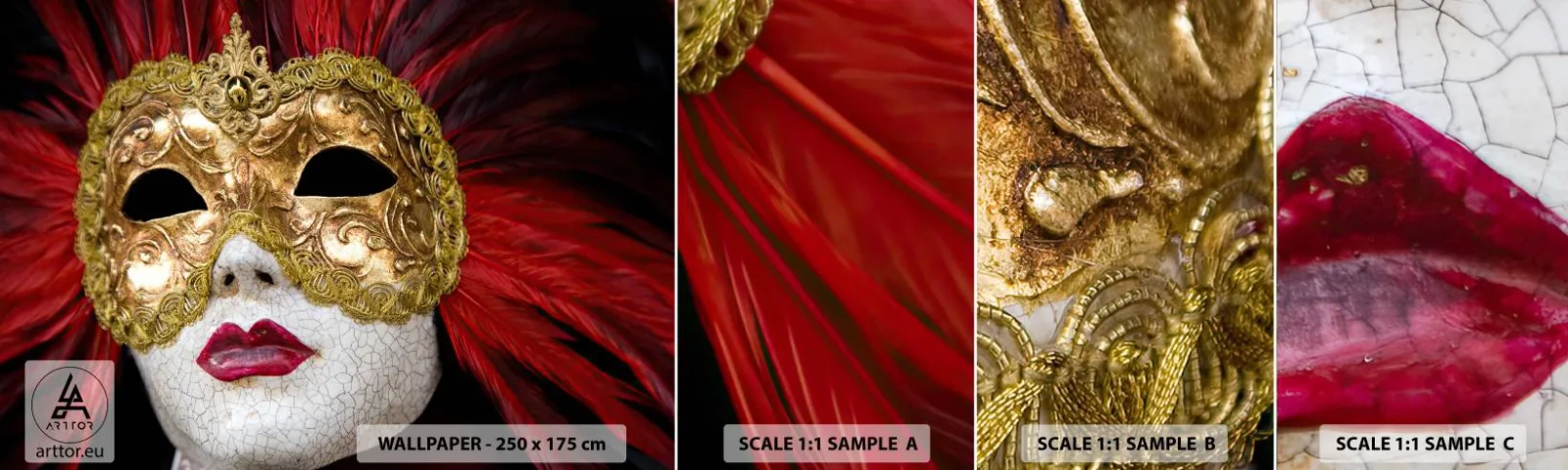 Mostră de Tapet Standard Eco - Promisiunea unei aventuri de carnaval - Mască venețiană, Bucată, Veneția - 100x30 cm