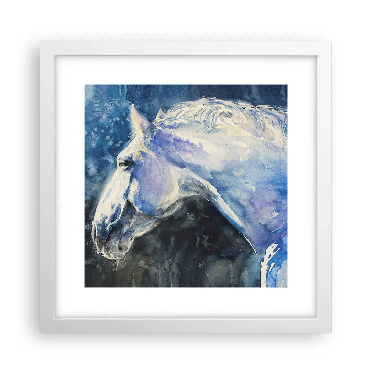 Poster în ramă albă - Portret într-o strălucire albastră - 30x30 cm