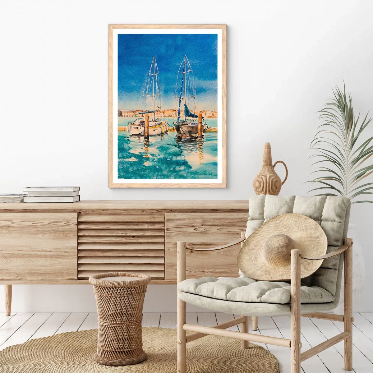 Poster în ramă de stejar deschis - Laguna însorită - 50x70 cm