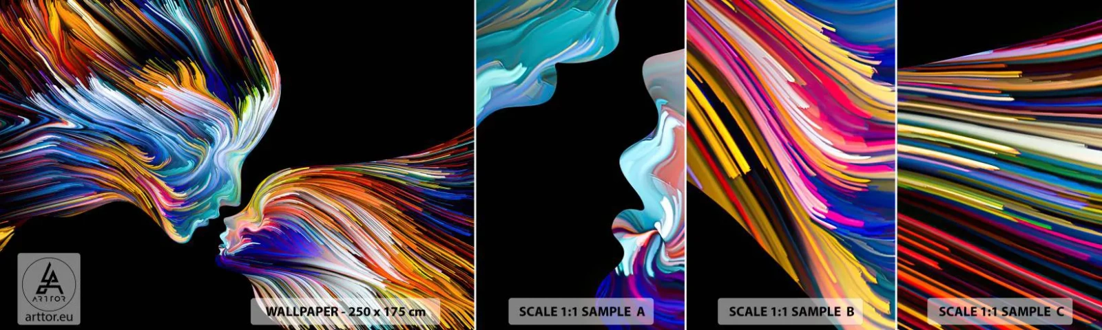 Mostră de Tapet Standard Eco - Fuziune de energie și lumină - Abstracția, Chipul de femeie, Bucată - 100x30 cm