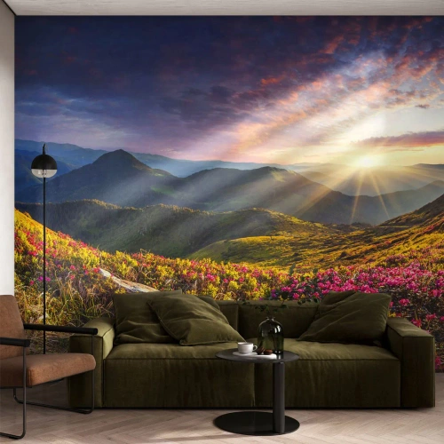 Tapet Premium Sand - Prospețimea unei dimineți de munte - Peisaj, Munţi, Flori - 350x256 cm