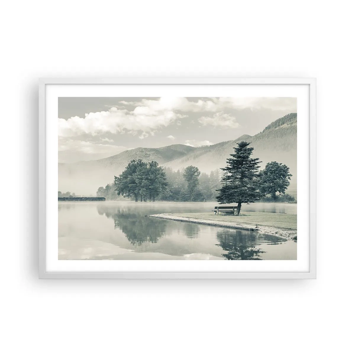 Poster în ramă albă - Lacul încă doarme - 70x50 cm