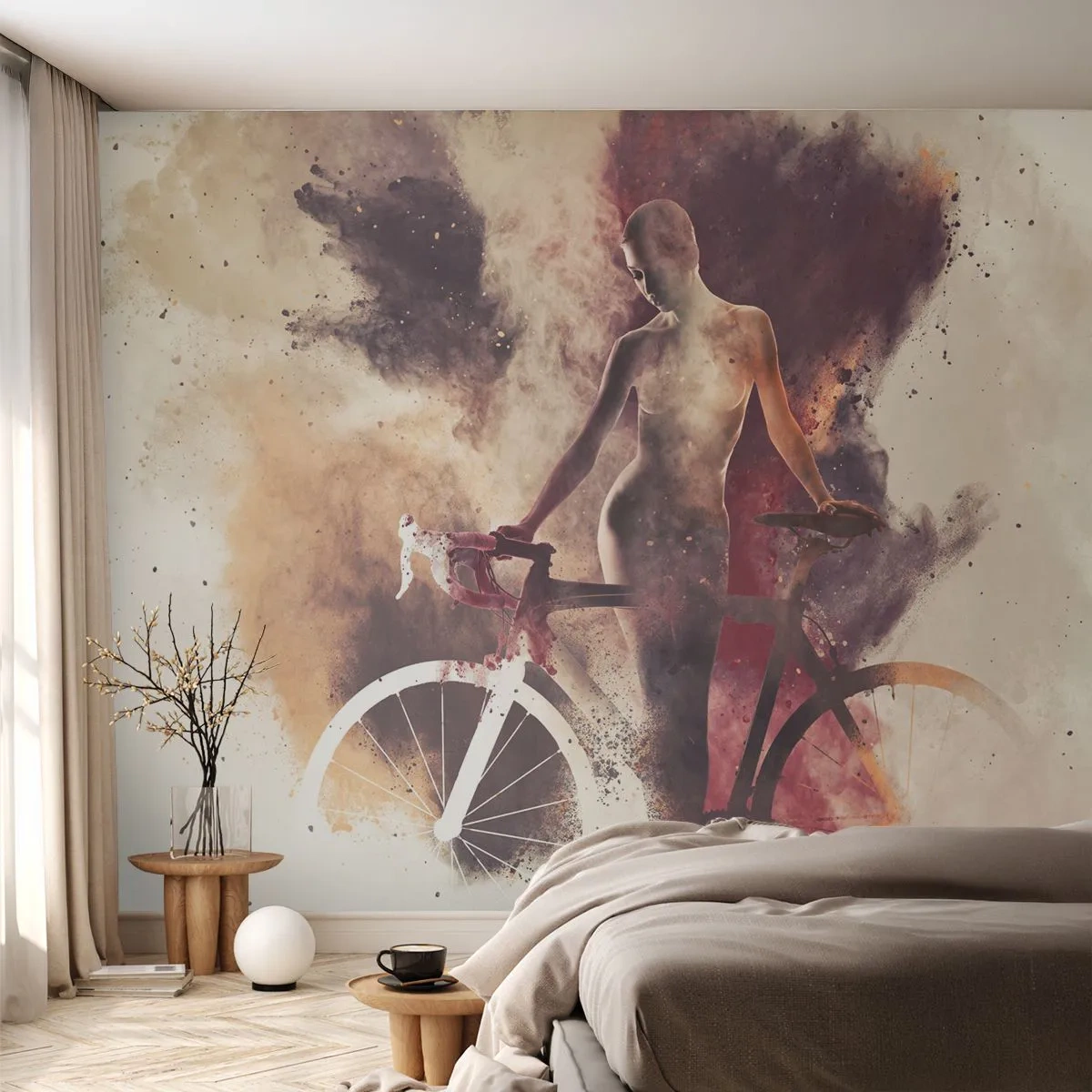 Tapet Autoadeziv Deluxe Sticker - În forme de marmură sufletul ciclist - Abstracția, Femeie, Bicicleta - 250x175 cm