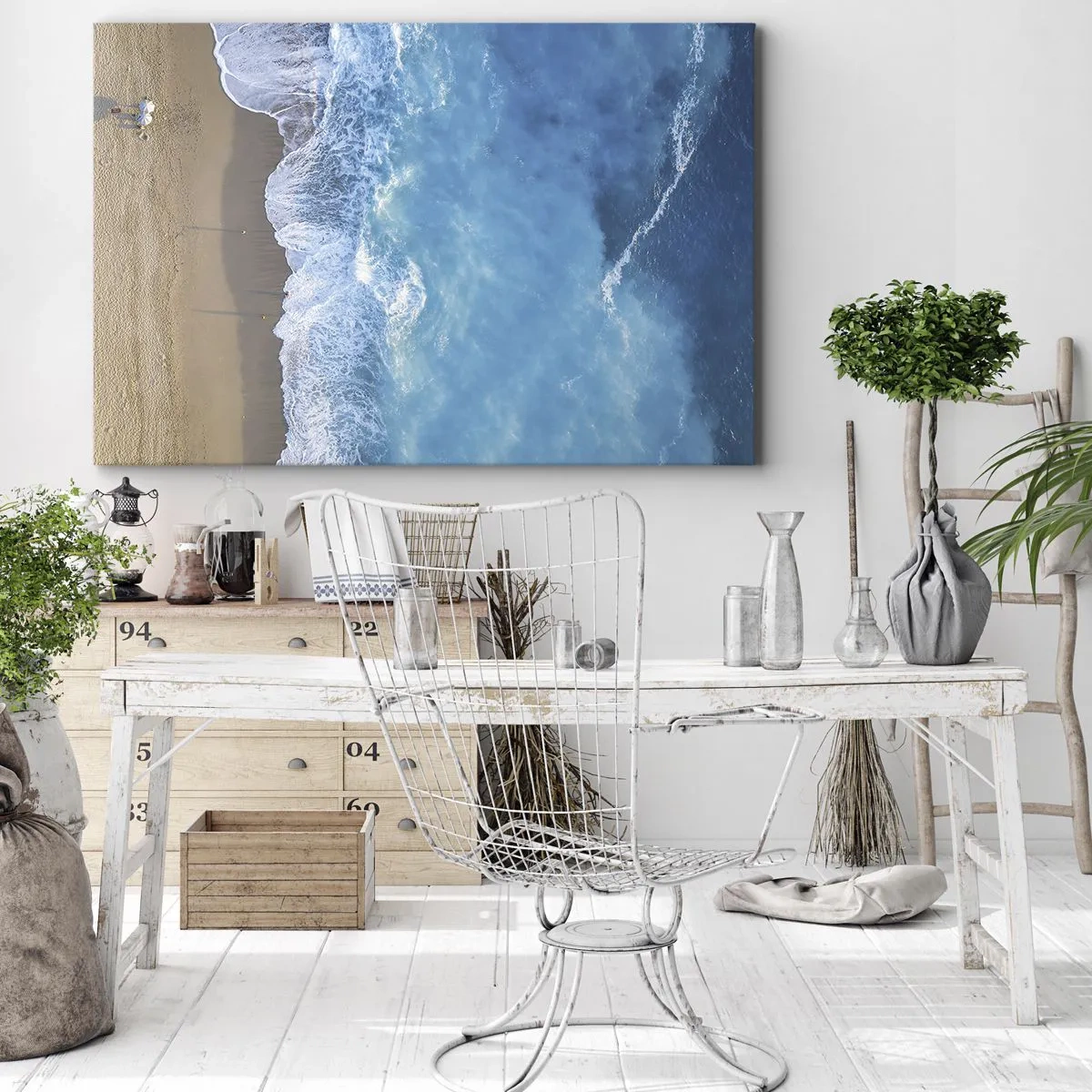 Tablou pe pânză Canvas - O vedere de sus a plajei și a valurilor mării - 70x50cm - Puterea albastrului - Decorațiune modernă pentru perete pentru living și dormitor ARTTOR